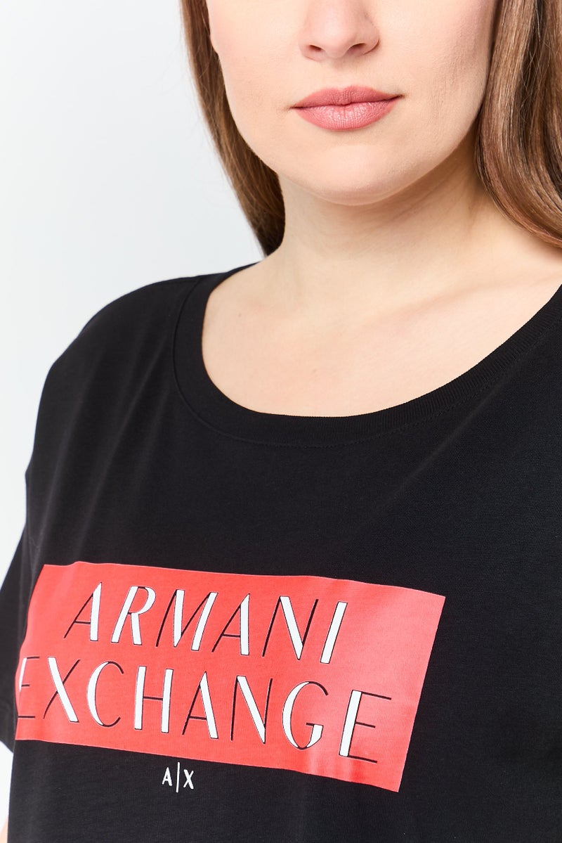 armani A/X Women Crew Neck Short Sleeve Brand Logo T-Shirt, Black - Image 3